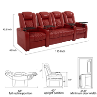 Système Home Cinéma Quatre Places, Canapé de Cinéma Moderne en Cuir Véritable de Luxe Italien, Fauteuil Inclinable Électrique, Structure en Bois, Personnalisation Haut de Gamme