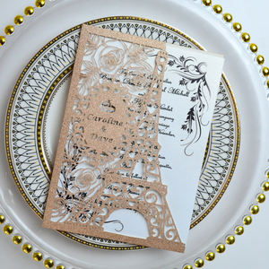 การ์ดเชิญงานแต่งงานแบบตัดเลเซอร์รูปหอไอเฟลปารีส ขนาด 5x7 นิ้ว พร้อมชื่อสั่งทำพิเศษ กระดาษเมทัลลิก สำหรับงานรับปริญญาและงานวันเกิด - Product Image 4