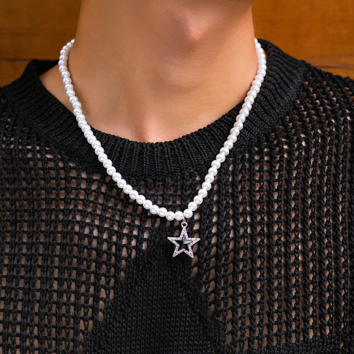 SHIXIN mode hommes en acier inoxydable diamant 5 branches collier de perles Simple Punk nouveau collier bijoux Offre Spéciale bijoux populaires