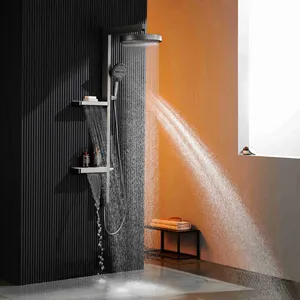 2024 tiktok Gunmetal phòng tắm tĩnh nhiệt tường treo LED hiển thị kỹ thuật số thác nước sang trọng tắm vòi đôi boong vòi hoa sen đặt