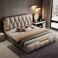 Cadre de lit moderne en cuir, disponible en tailles Queen ou King, avec veilleuse à détection de mouvement, pour un mobilier de chambre élégant
