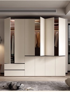 ヨーロッパスタイルのモダンなパーティクルボード製ワードローブ、無垢材スライド式MDF、省スペースの小さなアパート向け寝室家具 - Product Image 4