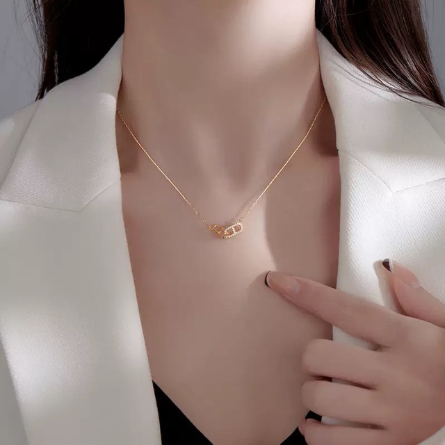 Wholesale Fashion Silver Jewelry 925 Sterling Silver Necklaces Square Chain Link Shaped Pendant Zircon Gold Plated Necklaces