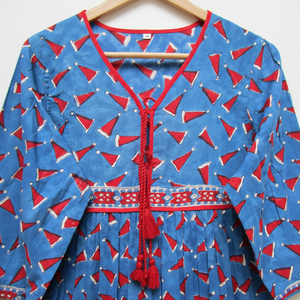 Robe mi-longue en lin viscose de l'exportateur indien pour filles robe de plage à col rond avec décoration de bouton Style imprimé lavable - Product Image 1