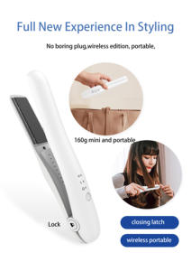 מחליק שיער חשמלי מיני נייד אלחוטי נטען עם חימום PTC ותצוגת LED לטמפרטורה, עשוי פלסטיק - Product Image 3