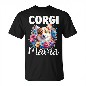 T-shirt floral Corgi Mama pour les amoureux des chiens, cadeau mignon pour la fête des mères pour les femmes - Product Image 2