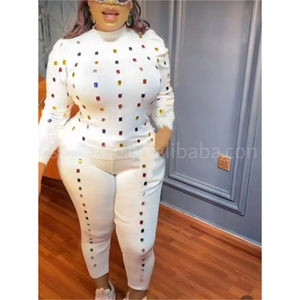 Ensemble de vêtements en tricot diamanté ZHEZHE, vêtements d'automne et d'<span class=keywords><strong>hiver</strong></span> <span class=keywords><strong>2023</strong></span>, haut à manches longues, ensemble pantalon deux pièces, ensemble en tricot luxueux pour femmes - Product Image 2
