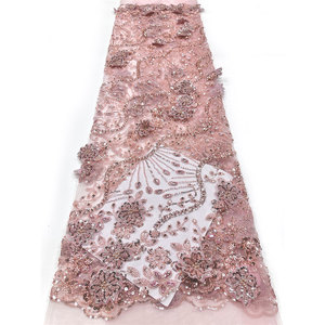 NI.AI 2026 Tissu de dentelle française de luxe Aso Ebi perlé avec paillettes, tissus de dentelle perlée à paillettes du Nigeria, matière pour mariée et soirée - Product Image 1