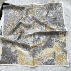 <span class=keywords><strong>Prix</strong></span> bon marché, nouveauté, foulard carré en satin de soie pour femme, foulard vintage classique en soie florale, couleurs neutres - Product Image 5