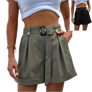 Shorts droits vertes taille mi-haute pour femme avec ceinture, style décontracté européen et américain, respirants et écologiques, pour l'été - Product Image 3