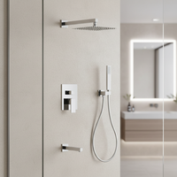 Ensemble douche et baignoire mural carré moderne 3 fonctions en chrome avec tête de douche 10'' et bec en SUS304 avec boîtier électrique