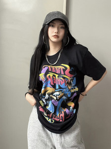 T-shirt Hip-Hop RULEE Chun-Li Vintage Street Fighter Cartoon Heavyweight Retro a Maniche Corte con Stampa - Product Image 3