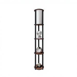 Modern Minimalist Wooden Round Display <b>Shelf</b> <b>with</b> Black Metal Frame - Product Image 1