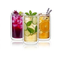 Gobelets en verre réutilisables à double paroi en forme de canette, sans BPA, avec couvercle en bambou et paille, 12oz 16oz, logo personnalisé, conception gratuite, RTS