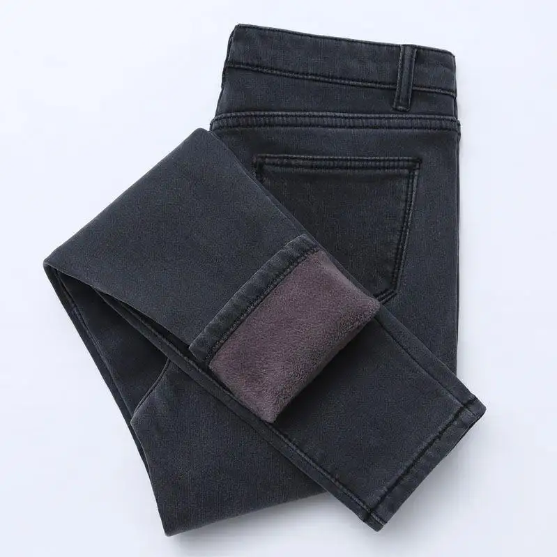 Calça jeans jeans com pés justos e pés grossos, leggings de veludo quente para mulheres, venda por atacado