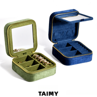 Boîte à bijoux carrée en velours avec fermeture éclair et grand miroir, étui de rangement portable pour bijoux, boîte cadeau personnalisée pour bijoux – Vente en gros à chaud