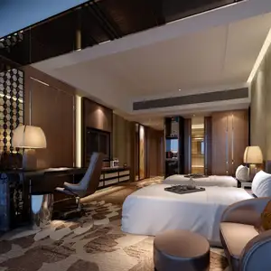 Resort Hotel Contemporary Light Luxury Design Light Oak Wood Veneer Hotel Bed With Rattan Decoration
