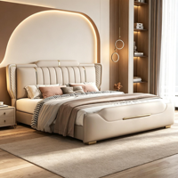 Cadre de lit capitonné en cuir italien de luxe moderne avec tiroir de rangement, taille King et Queen, pour chambre à coucher et hôtel