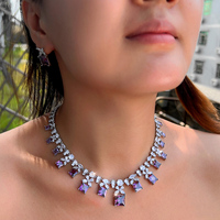Parure de bijoux de mariée de luxe en zircon cubique violet, design carré, pour femme, accessoires de robe pour anniversaire et fête de mariage, vente en gros