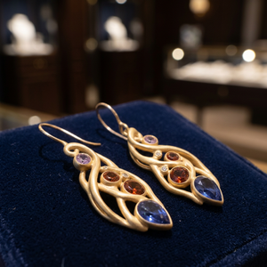 18K Gold Plated <b>Sapphire</b> Fine Dangle <b>Drop</b> <b>Earrings</b> Feather Inspired Jewelry Gift for Women - Product Image 3