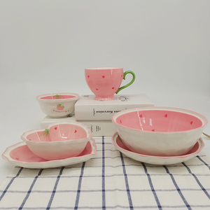 Bol en céramique SYL <span class=keywords><strong>rose</strong></span> fraise, populaire, mignon, pour filles, pour fruits, soupe, petit-déjeuner, <span class=keywords><strong>vaisselle</strong></span> créative pour la maison - Product Image 6