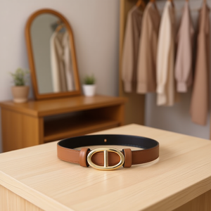 Cintura in Vera Pelle a Doppia Faccia con Fibbia Ovale 2,3cm Accessorio Moda Donna - Product Image 3