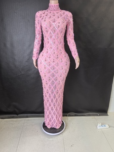 فستان نسائي مثير على خشبة المسرح فستان لامع بالترتر من حجر الراين للمساء حفلة موسيقية النادي المضيف-للصيف شفاف - Product Image 4