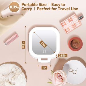 Custom Personalised White Compact Cosmetic Mirror <b>Light</b> Handheld LED Magnifying USB Touch Control Foldable Dual-Sided Mirror - Product Image 2