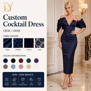Vestido <span class=keywords><strong>de</strong></span> Noche Azul Marino <span class=keywords><strong>de</strong></span> Satén con Hombros Descubiertos, Escote en V Profundo, Manga Abullonada, Corte Columna, Largo Midi, Vestido <span class=keywords><strong>de</strong></span> <span class=keywords><strong>Fiesta</strong></span> al <span class=keywords><strong>por</strong></span> <span class=keywords><strong>Mayor</strong></span> - Product Image 1