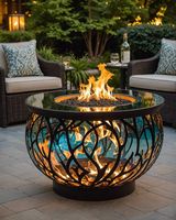 Table de foyer extérieure en céramique de style campagnard |   Parfait pour les rassemblements dans la cour