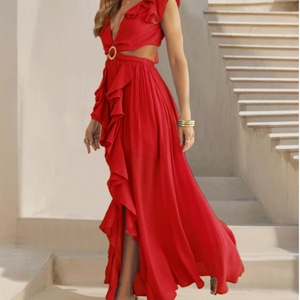 เดรสยาวผ้าลินินสำหรับผู้หญิง ลดราคาพิเศษ ระบายอากาศได้ดี เป็นมิตรกับสิ่งแวดล้อม คอวี เซ็กซี่ สไตล์ลำลอง เรียบง่าย ทรงเข้ารูป แต่งระบาย เหมาะสำหรับใส่ลำลองหรือเป็นทางการ - Product Image 3