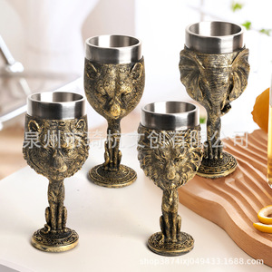Juego de 4 vasos creativos con cabeza de animal en 3D, de acero inoxidable, decorativos, para beber, para el hogar, bar, fiestas, regalo. - Product Image 3