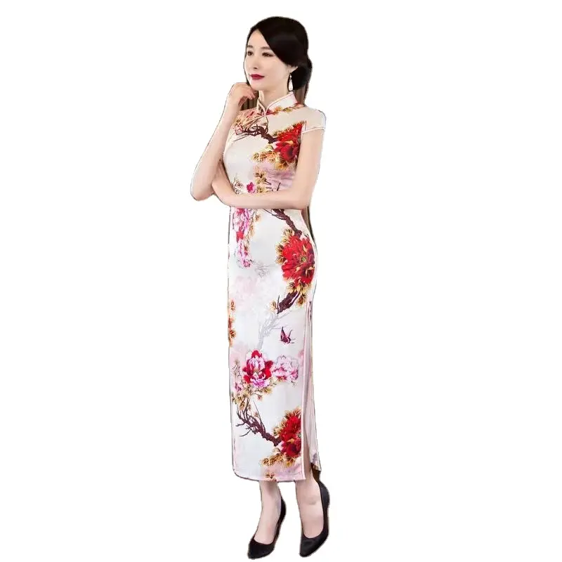 Merdelan Wholesale Large Size Tang Suit Traditional Chinese Clothing Women Qipao Silk Cheongsam Dress