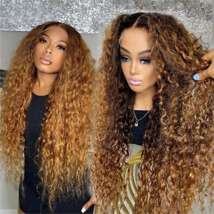 Échantillon gratuit Perruques en dentelle complète bouclée 13x6, <span class=keywords><strong>Perruque</strong></span> en cheveux Remy bouclés crépus effet mouillé avec mèches, Perruques colorées en dentelle transparente, <span class=keywords><strong>Perruque</strong></span> en cheveux indiens - Product Image 3