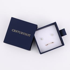 Custom Logo Navy Blue Sliding Jewelry Drawer <b>Box</b> Cardboard Packaging for Necklace <b>Earrings</b> Ring <b>Gift</b> <b>Box</b> 6x6cm - Product Image 5