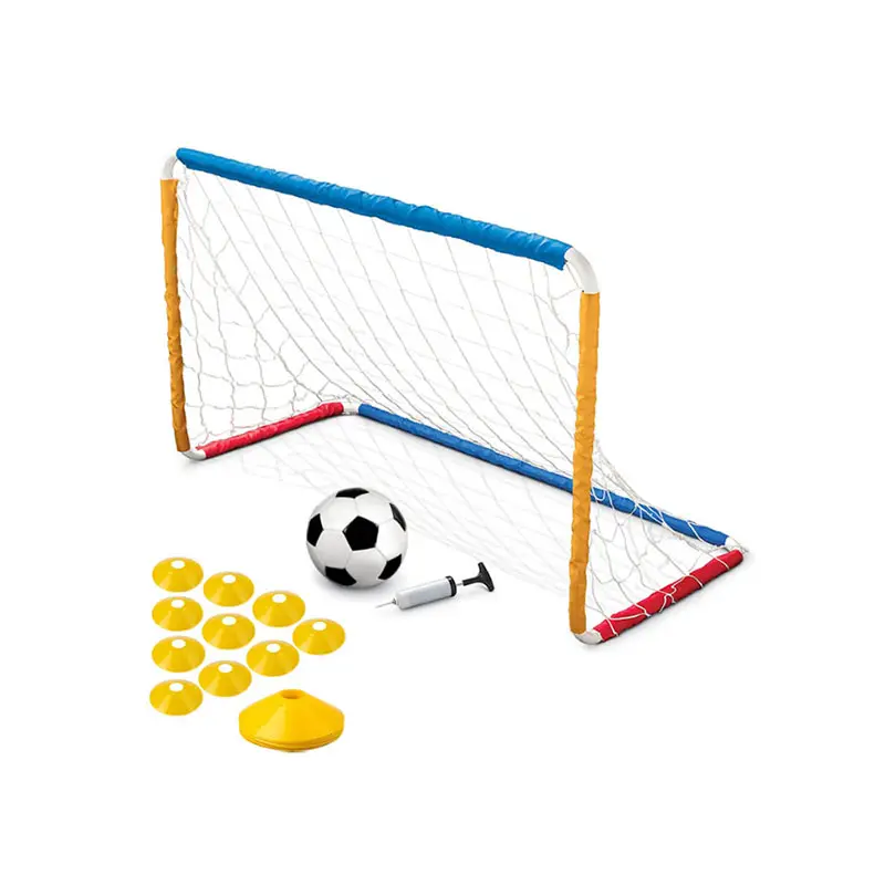 Portería de tiro de fútbol de hierro y acero para niños, conjunto de portería de fútbol con conos de agilidad de plástico