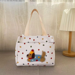 Sac bento blanc à pois motif Teckel, élégant sac à main en toile pour femme - Product Image 1