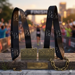 Medallas de Triatlón Rectangulares Personalizadas con Logotipo, Medallas Metálicas 3D, MOQ Bajo para Clubes Deportivos y Eventos Escolares de Triatlón - Product Image 2