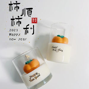 เทียนหอมขี้ผึ้งถั่วเหลืองออร์แกนิกเป็นมิตรต่อสิ่งแวดล้อมหรูหราในปีใหม่สีส้มขอให้โชคดีขวดแก้วเทียนตกแต่งบ้านสำหรับคริสต์มาส - Product Image 3