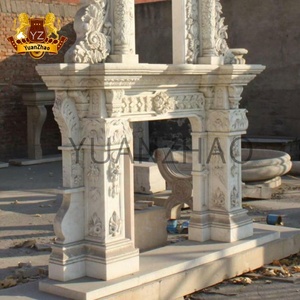 Chimenea de piedra tallada adornada, chimenea de mármol grande increíble <span class=keywords><strong>con</strong></span> altura sobre la Mantel - Product Image 3
