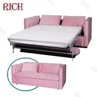 기능성 아파트 접이식 슬리퍼 소파 침대 핑크 패브릭 숨기기 침대 소파 Tufted 디자인 여관 접이식 소파
