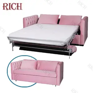 Fonksiyonel daire lüks katlanabilir uzanma kanepesi yatak pembe kumaş gizlemek bir yatak kanepe tepeli tasarım Inn katlanır uyku kanepe