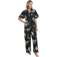 Ensemble de pyjama en coton modal pour femmes vêtements de nuit à manches courtes avec pantalon nuisette thermique pour les saisons d'automne et de printemps