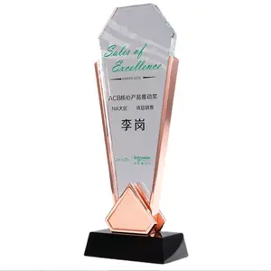 2023 Hot Sale Customized Logo Business Gift Clear Crystal Award Trophy Plaque With Crystal Base