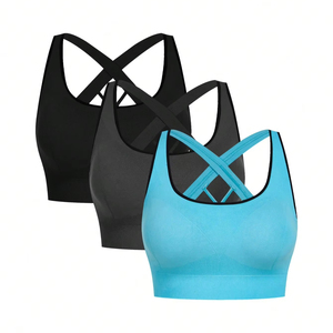 Màu rắn toàn diện đào tạo thể thao hàng đầu chống sốc hỗ trợ ngực Pad <span class=keywords><strong>strapless</strong></span> chéo trở lại phụ nữ thể dục thể thao áo ngực - Product Image 1