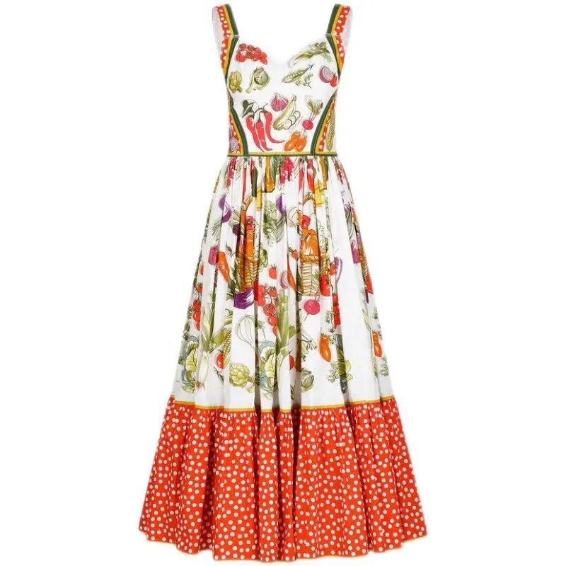 Summer New Large Size Dress Slim Fit Holiday Style Sleeveless Loose Print Dress Factory Wholesale