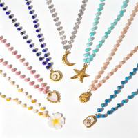 Collier Pendentif en Acier Inoxydable Fait Main Style INS avec Perles en Pierre Naturelle et Fleur Coquillage, Bijou Étanche Tendance