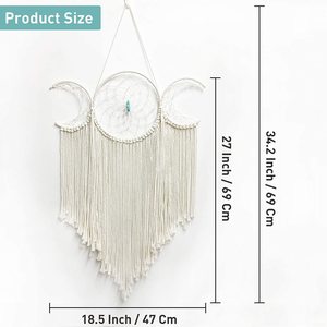 <span class=keywords><strong>Acchiappasogni</strong></span> Boho Grande Fatto a Mano, Decorazione Murale a Tripla Luna in Corda di Cotone Bianca Intrecciata Macramè - Product Image 2