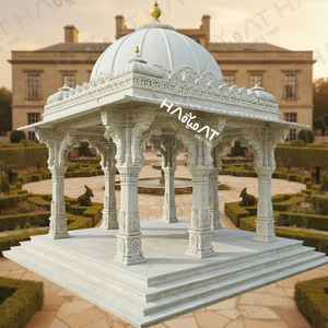 Pavillon de jardin en marbre indien traditionnel, design ferme, pavillon en pierre artisanal, piliers ornés, luxe, hôtel, villa, parc - Product Image 6
