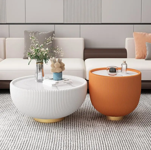 Mesa de chá criativo estilo nórdico, mesa de chá de luxo com luz para sala de estar, quarto pequeno, combinação de tamanho redondo, arte de couro